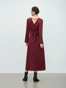 Aalyst Women's V-Neck Satin Crossover Waist Tie Dress, Elegant High-End French Style For Party And Work, Spring/Autumn/Winter For Holiday Party Clothes Maxi Women Outfit