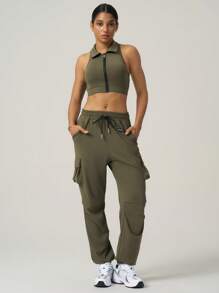 SHEIN Sport Studio Women's Casual Solid Color Zip-Up Cropped Sports Jacket