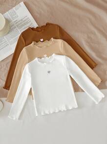 SHEIN LMoss Kids 3 pièces Hauts élastiqués à volants avec motif de cœur adorable pour bébé fille, pour l'automne/l'hiver
