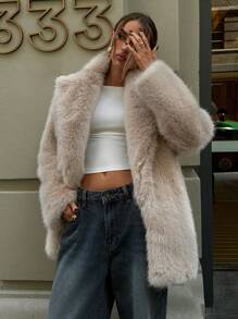 Aloruh Plus Size Women Fashionable Loose Faux Fur Collar Jacket In Fall/Winter