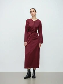 Aalyst Women's V-Neck Satin Crossover Waist Tie Dress, Elegant High-End French Style For Party And Work, Spring/Autumn/Winter For Holiday Party Clothes Maxi Women Outfit