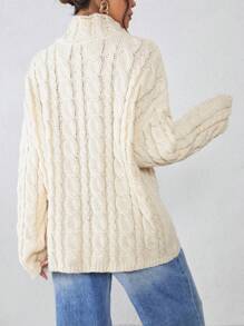 SHEIN EZwear Jersey de punto suelto de cuello alto de unicolor y manga larga, un cálido suéter navideño para mujer, ropa de mujer para clima frío de invierno