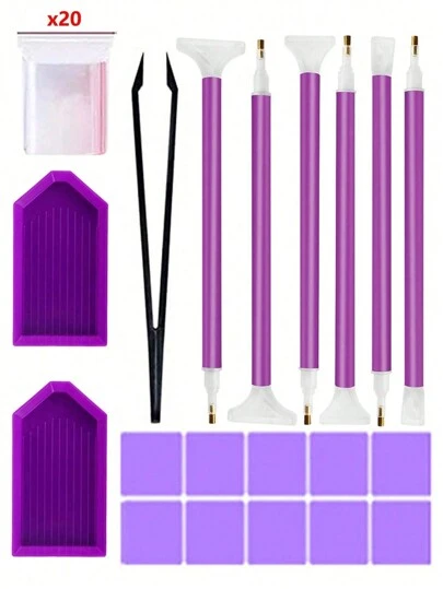 18pcs/20pcs Artificial Diamond Painting Kit, Diy 5d Diamond Painting Accessories Cross Stitch Kit, Including Diamond Point Pen, Tweezers, Glue & Plastic Tray, Suitable For Adult Diy Crafts Christmas For Holiday Gift Giving