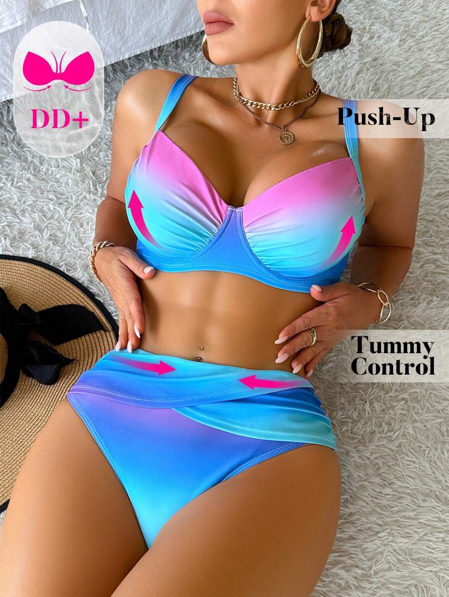 Voyashape Women Ombre Color Bikini Set With Underwire, Includes Top And Bottom Summer - Black and White - View 1