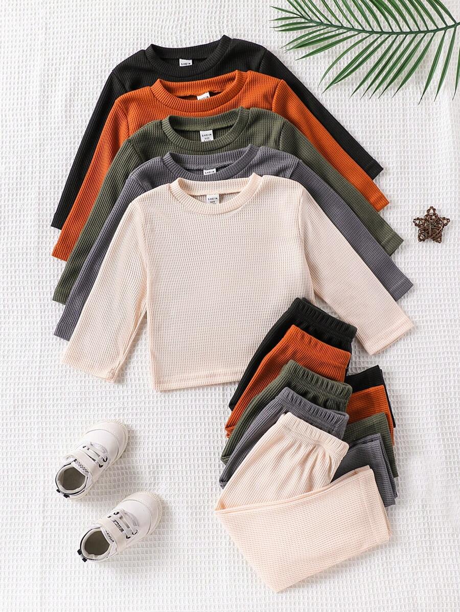 SHEIN Vintaside Kids Baby Boy 3pcs/Set Spring Autumn Round Neck Long Sleeve Casual Top And Pants Suit, Suitable For Home, Camping, Family Gathering, Multi-Piece Selection For Mild Weather, Also Essential Autumn Wardrobe Choice Chic Outfits For Autumn/Winter - Multicolor - View 1