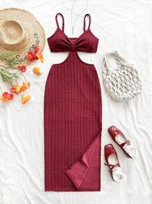 Soleia Women Vacation Casual Sexy Waist Hollow Out Camisole Ruched Fabric Mini Dress