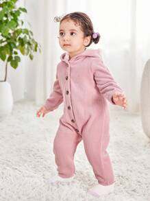 SHEIN Mameluco lindo de pana con estampado de dibujos animados y forro cálido para otoño/invierno para bebés niñas - Rosa - Ver 5