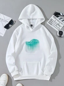 Manfinity Dauomo 1pc Men Graphic Print Pocket Hoodie Sweatshirt - White - View 2