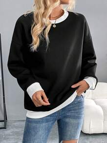 Chiquease Women's Casual Loose Thick Thermal Lined Color Block Long Sleeve Sweatshirt For Autumn/Winter Pullover Fall Outfit