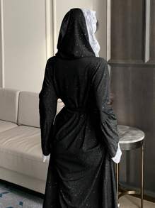 DAZY Women Front-Tie Long Sleeve Casual Romantic Lace Patchwork Satin Robe, Vacation