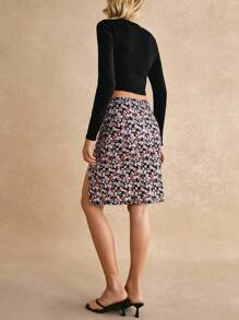 Poéselle Falda de cintura alta con estampado floral, plisada y con abertura lateral, falda de verano para vacaciones inspirada en la serie Bridgerton