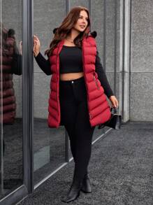 RueChic Plus Size Winter Warm Zip-Up Patchwork Hooded Padded Vest