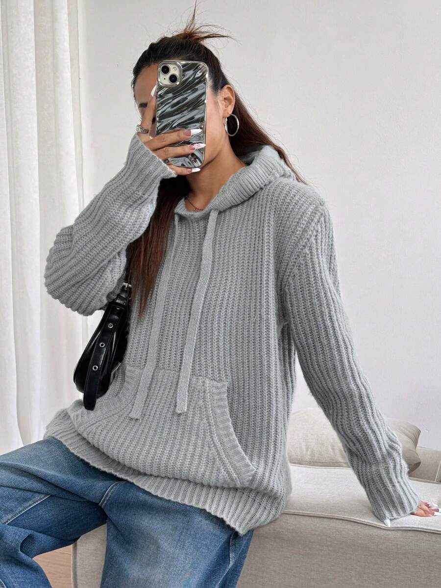 SHEIN Unity 1pc Women's Solid Color Pullover Hoodie Sweater, Suitable For Sports, Outdoor, Casual, Commuting - Grey - View 1