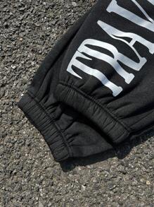 SHEIN 2pcs/Set Teenager Boys Loose Letter Graphic Hoodie & Drawstring Sweatpants Tracksuit Set - Black - View 5