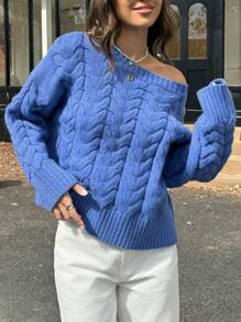 INAWLY Women Casual Solid Color Asymmetrical Collar Sweater, Autumn/Winter