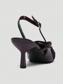 CUCCOO BIZCHIC Giày cao gót Mary Jane quai sau trang trí nơ dành cho nữ, màu đỏ rượu vang thanh lịch, phù hợp cho mùa xuân, lễ Phục sinh, Giáng sinh. - Gỗ đỏ - Xem 4