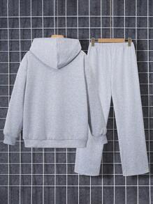 Bộ 2 món/Bộ áo dài tay phong cách thể thao thường ngày cơ bản cho bé trai tuổi teen và quần dài - Xám - Xem 2
