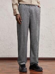 AKNOTIC Party Men's Woven Long Mid-Waist Straight Casual Pants, Suitable For Everyday Wear - Black and White - View 5