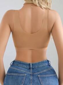 1pc Women's Minimalist Comfortable Seamless Wireless Bra With Front Closure, Padded, Wide Strap - Apricot - View 2