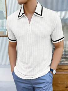 Manfinity Homme Men's Striped Short Sleeve Casual/Work Polo Shirt - White - View 9