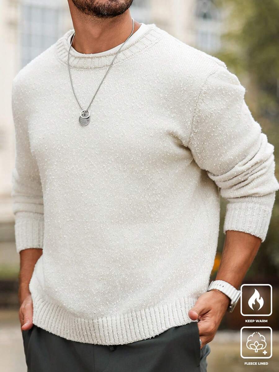 Manfinity Homme Suéter de punto de cuello redondo de unicolor casual para hombres, de manga larga, para otoño/invierno, salir, esposo - Multicolor - Ver 1