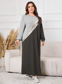 Lacomfia Vestido Holgado con Capucha de Talla Grande con Cuello Redondo y Bloque de Color con Lentejuelas
