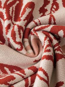 SHEIN LUNE 大码女式碎花立领落肩长袖休闲套头毛衣，秋冬针织套头衫 - 杏色 - 查看 5