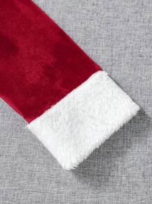 SHEIN Glamorique Kids Vestido rojo navideño para niña con cuello de felpa en contraste, malla en contraste, decoración de lazo, para invierno