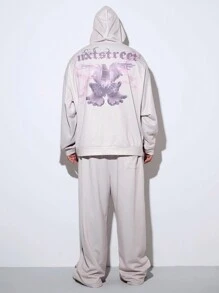 Manfinity NXTstreet Men Plus Size Letter & Symbol Graphic Knitted Hoodie And Pants 2 Pieces Set