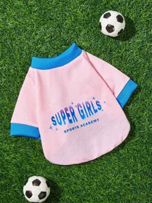 PETSIN Supergirls Print Color-Block Trim Pink Pet Sweatshirt, Suitable For Pet Everyday Wear - Multicolor - View 1
