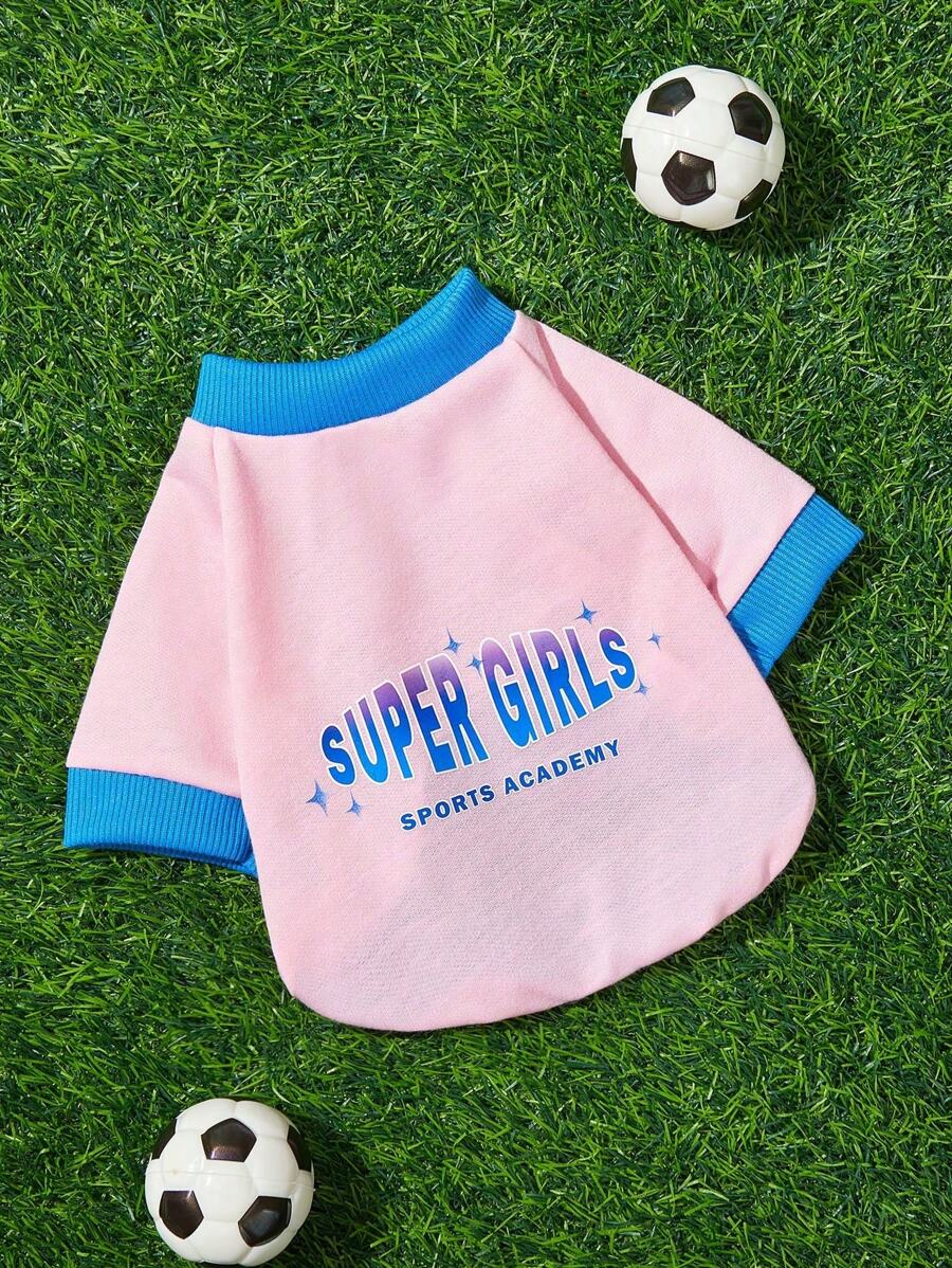 PETSIN Supergirls Print Color-Block Trim Pink Pet Sweatshirt, Suitable For Pet Everyday Wear - Multicolor - View 1