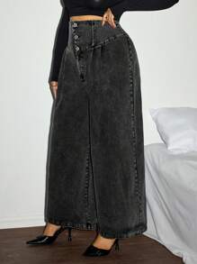 SHEIN ICON Plus Size Women Icon Highwaist Wide Leg Jeans