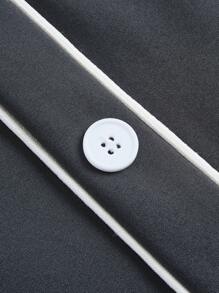 Calvaya 大码女式撞色纽扣腰带斜口袋阔腿休闲裤 - 棕色 - 查看 7