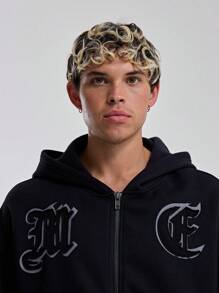 Musero Men's All Over Branded Applique Patch Detailing Zip Through Hooded Sweater SPRING SUMMER Essentials - Black - View 2