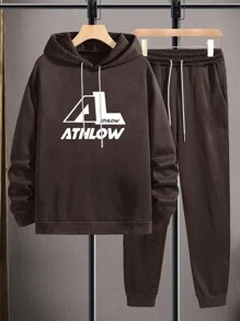 RueChic Men Pocket And Drawstring Letter Printed Regular Hoodie Set