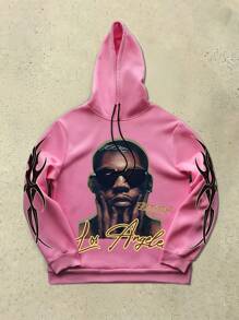 Manfinity Roghcode Men's Face Print Hoodie, Casual And Fashion For Daily Wear - Pink - View 4