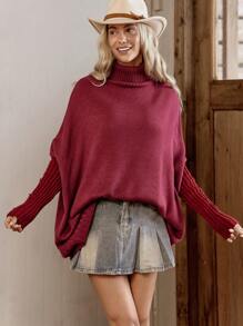 Jersey holgado de cuello alto, manga de murciélago y unicolor para mujer, LanaWest, para otoño/invierno