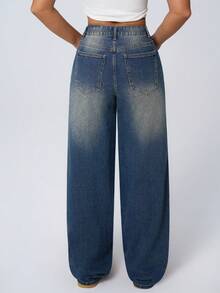 Jeanoix Quần Jeans Ống Rộng Phong Cách Grunge Cạp Thấp Quần Jeans Ống Thẳng Cổ Điển Cho Nữ - Rửa tối - Xem 2