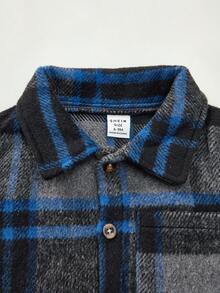 SHEIN Baby Boy Casual Colorful Plaid Contrast Color Shirt + Fleece Elastic Cuff Pants Set, Autumn/Winter - Black - View 4