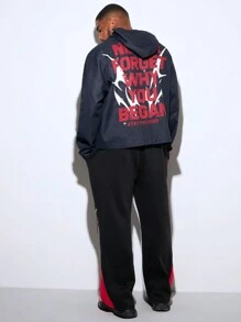 Manfinity VCAY Plus Size Men's Loose Fit Black Long Sleeve Knit Hoodie & Pants Set, For Fall Winter - Multicolor - View 2