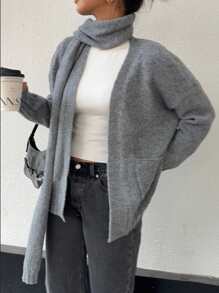 SHEIN Frenchy Cárdigan casual de mujer de unicolor, manga larga con caída en los hombros y bolsillos dobles, para otoño/invierno