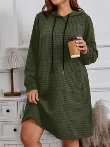 EMERY ROSE Vestido de Navidad talla grande para mujer en unicolor con capucha, corbata al cuello y bolsillo, de manga larga