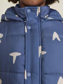 SHEIN Tween Boy Printed Long Sleeve Single-Breasted Hooded Utility Pocket Casual Padded Coat, Autumn/Winter - Blue - View 5