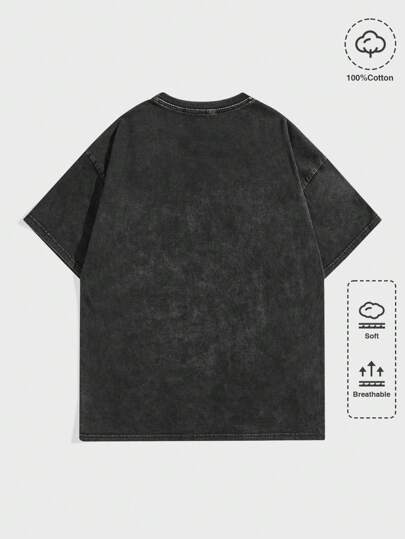 Street Life Camiseta gráfica vintage con lema desteñido para hombre, estilo escolar de los años 2000