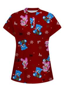 PopScrub Christmas Cartoon Cute Toy Bear Uniform Scrub Top - Multicolor - View 4