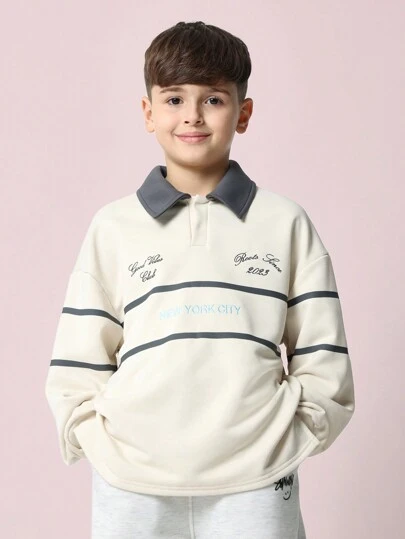 SUMWON Preppy College Rugby Sweatshirt Youth Athletic Club Long Sleeve Sports Top High School Varsity Jumper Streetwear Casual Fall Winter Outfit