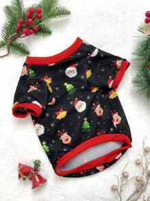 PETSIN 1 Pc Christmas Santa Claus, Snowflake & Christmas Tree Pattern Pet Dog/Cat Sweatshirt In Red & Black
