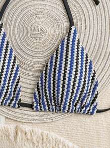 Swim Mod 1pc Women Beach Front Tie Textured Triangle Bikini Top Summer - Multicolor - View 3