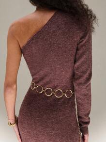 SHEIN Unity Twist Front Asymmetrical Long Sleeve Knitted Dress New Year Fall Cloth For Women - Brown - View 6