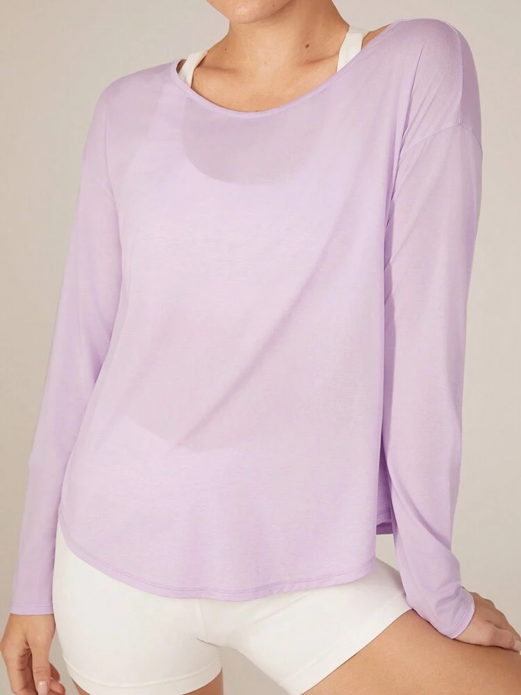 FreshTek™ Crossover Long Sleeve Relaxed Tee Low Impact Yoga Pilates Daily Summer